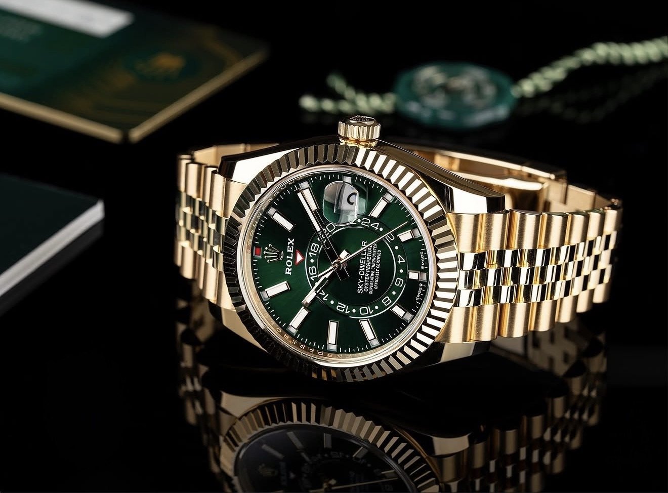 Rolex Sky-Dweller yellow gold green dial